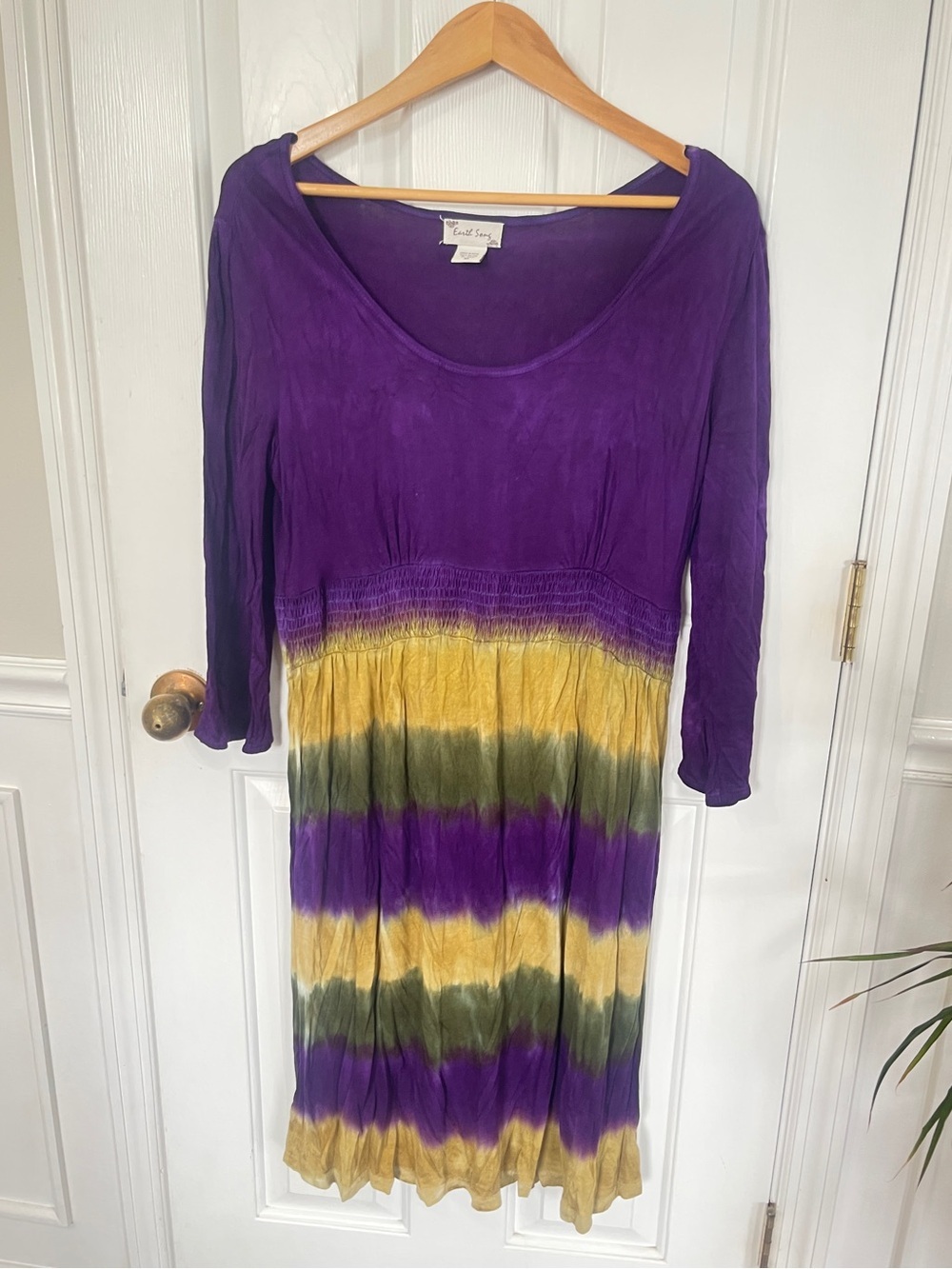 Earth Song Purple Medium Tie Dye Purple  Dress Boho Midi Stretchy